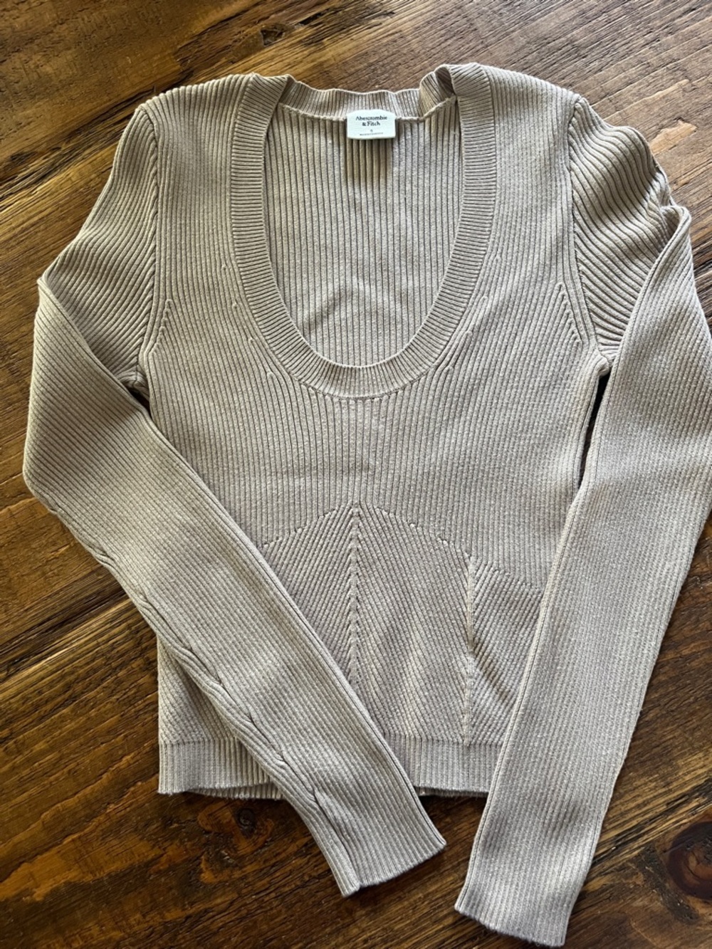 Abercrombie & Fitch Women's Scoop Neck Ribbed Pullover - Taupe